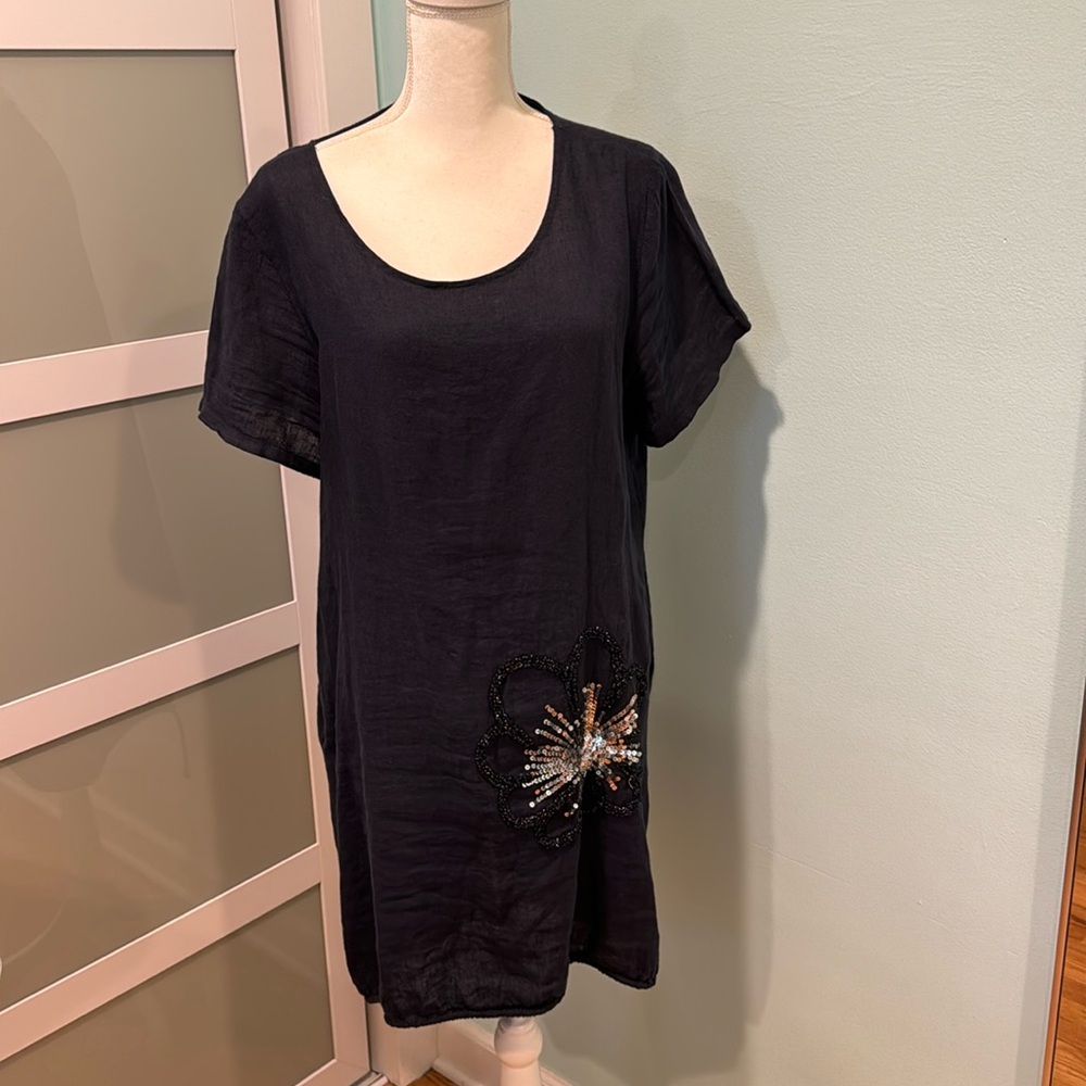 Puro Lino Linen top or dress blue Italy